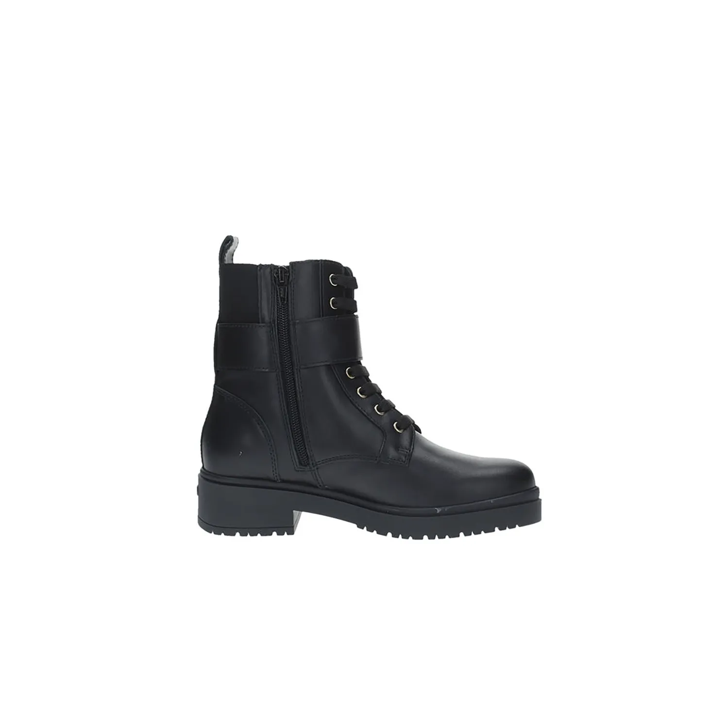 Stivaletto combat boot con zip e logo laterale nero
