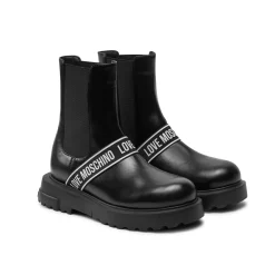 Stivaletto con fascia con logo nero