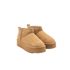 Stivaletto platform suede con fodera in lana beige