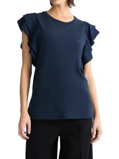 T- shirt con maniche con rouches blu