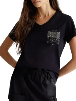 T- shirt manica corta stud&strass nero