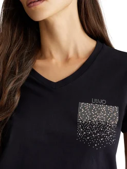 T- shirt manica corta stud&strass nero