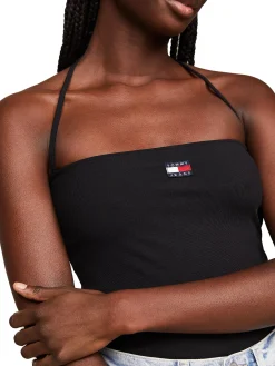 Top a fascia con spallina slim con badge logo centrale nero