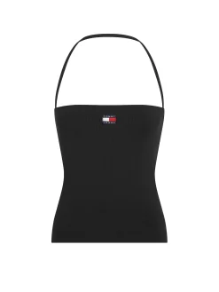 Top a fascia con spallina slim con badge logo centrale nero