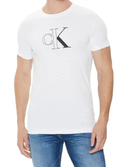 T-shirt a maniche corte con stampa logo frontale bianco