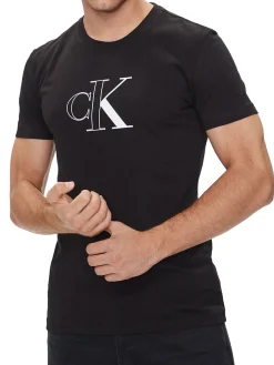 T-shirt a maniche corte con stampa logo frontale nero
