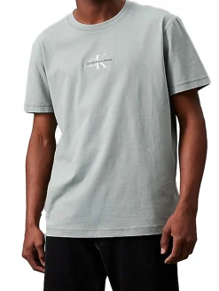 T-shirt a maniche corte con logo ricamato grigio