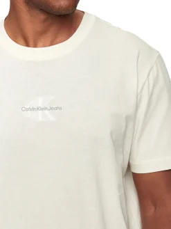 T-shirt a maniche corte con logo ricamato avorio