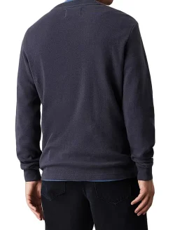 T-shirt a nido d'ape manica lunga slim blu