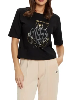 T-shirt Boxy Rhinestone nero
