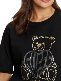 T-shirt Boxy Rhinestone nero