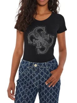 T-shirt con logo centrale glitter nero