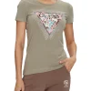 T-shirt con logo centrale fantasia floreale verde