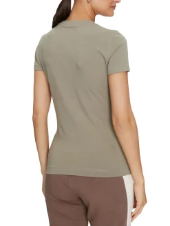 T-shirt con logo centrale fantasia floreale verde