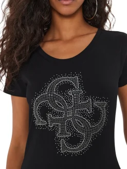 T-shirt con logo centrale glitter nero