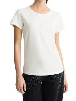 T-shirt con logo con strass bianco