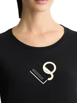 T-shirt con logo con strass nero