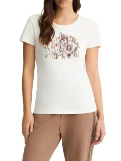 T-shirt con logo in strass sul petto bianco