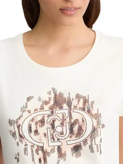 T-shirt con logo in strass sul petto bianco