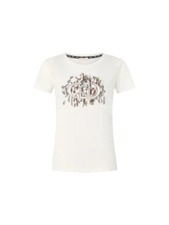 T-shirt con logo in strass sul petto bianco