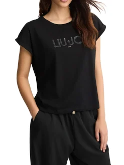 T-shirt con logo sul petto nero
