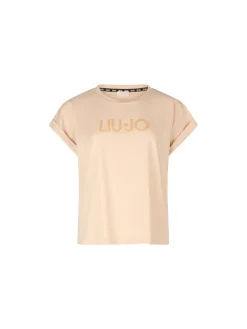 T-shirt con logo sul petto naturale