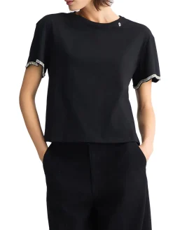 T-shirt con maniche con strass nero