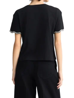 T-shirt con maniche con strass nero