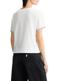 T-shirt con maniche con strass bianco