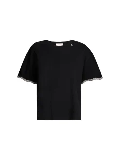 T-shirt con maniche con strass nero