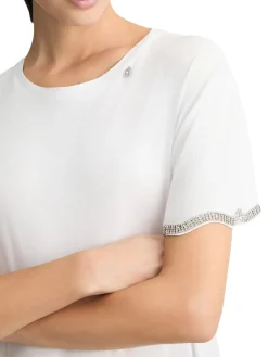 T-shirt con maniche con strass bianco