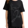 T-shirt con maxi logo in strass sul petto nero