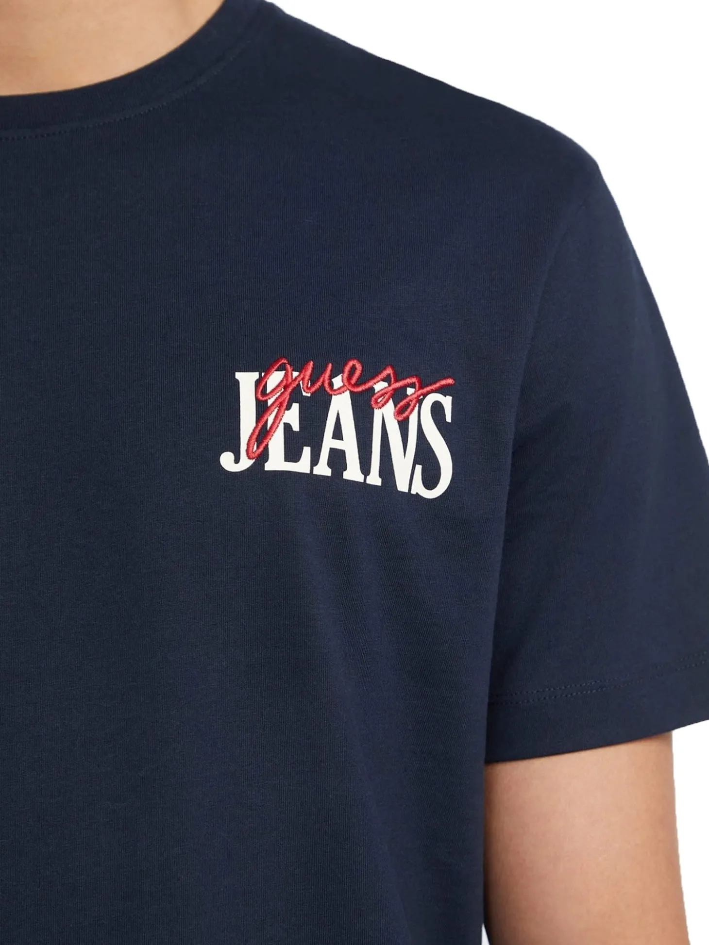T-shirt con mix di loghi sul petto blu