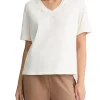 T-shirt con scollo a v e logo con strass bianco