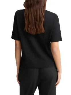 T-shirt con scollo a v e logo con strass nero