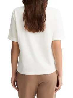 T-shirt con scollo a v e logo con strass bianco
