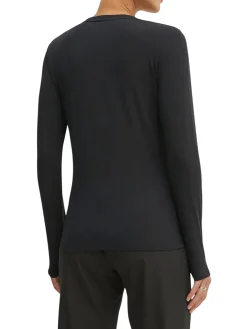 T-shirt con scritte e logo in strass nero
