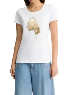 T-shirt con stampa con lucchetto bianco