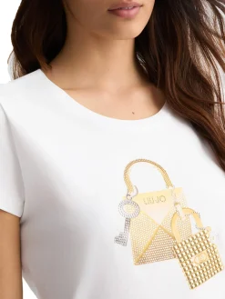 T-shirt con stampa con lucchetto bianco