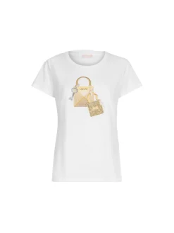 T-shirt con stampa con lucchetto bianco