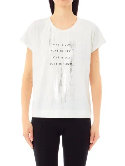 T-shirt con stampa con scritte bianco