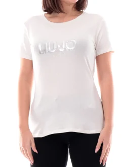 T-shirt con stampa del logo sul petto bianco