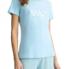 T-shirt con stampa del logo sul petto celeste