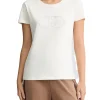 T-shirt con stampa del logo in strass sul petto bianco