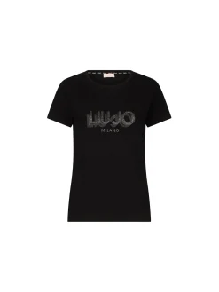 T-shirt con stampa del logo sul petto nero