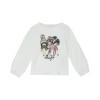 T-shirt con stampa e strass bianco