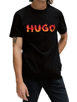T-Shirt con stampa fiamme in jersey