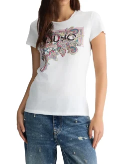 T-shirt con stampa floreale con logo bianco