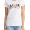 T-shirt con stampa floreale con strass bianco