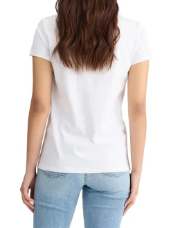 T-shirt con stampa floreale con strass bianco